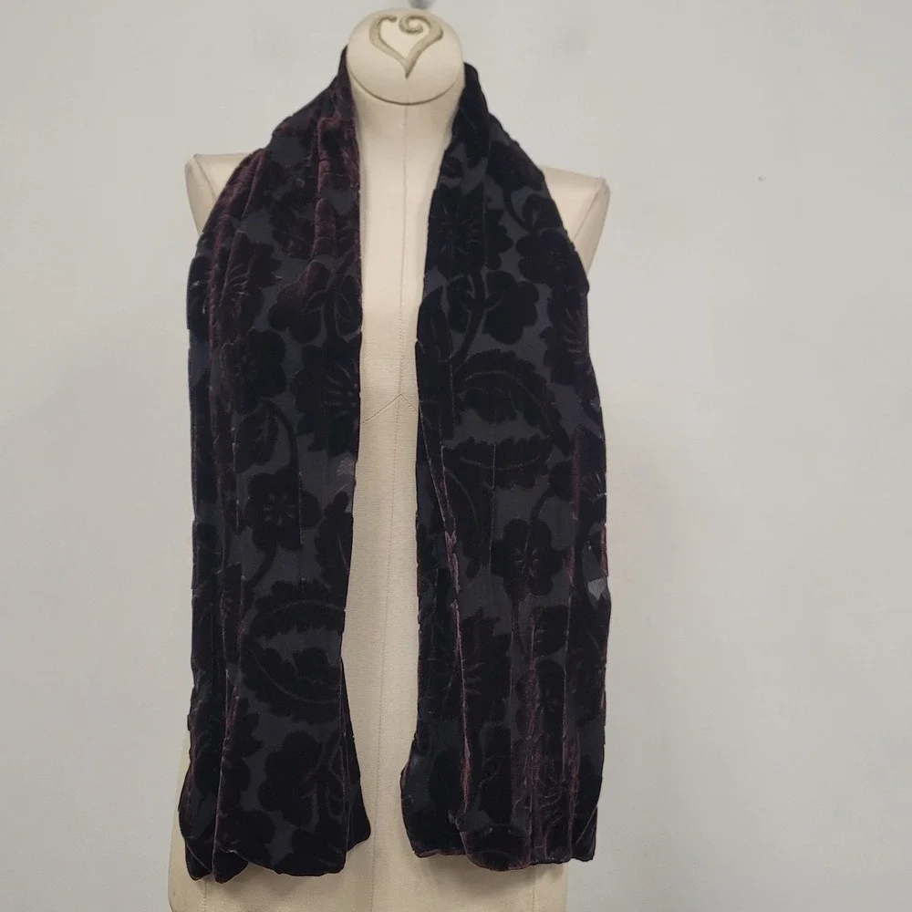 Petite Sophisticate Rayon Silk Velvet Burnout Scarf Brown Whimsigoth Witchy Y2K‎